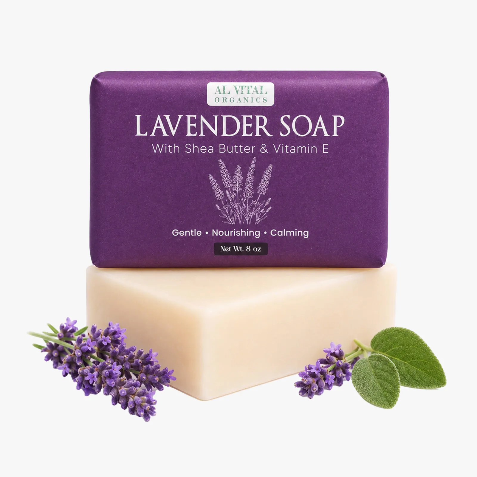 Al Vital Organics Lavender Soap 8 oz bar with shea butter and Vitamin E