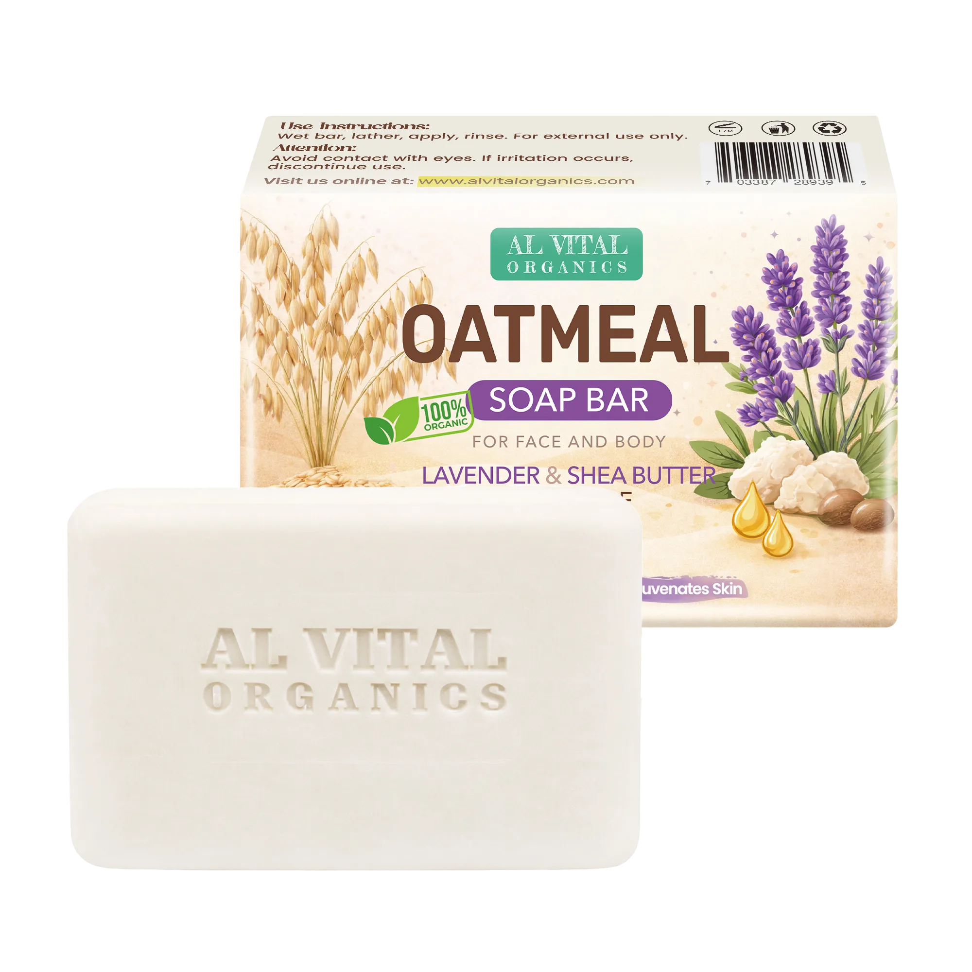 Al Vital Organics Oatmeal Soap Bar with packaging and soap bar