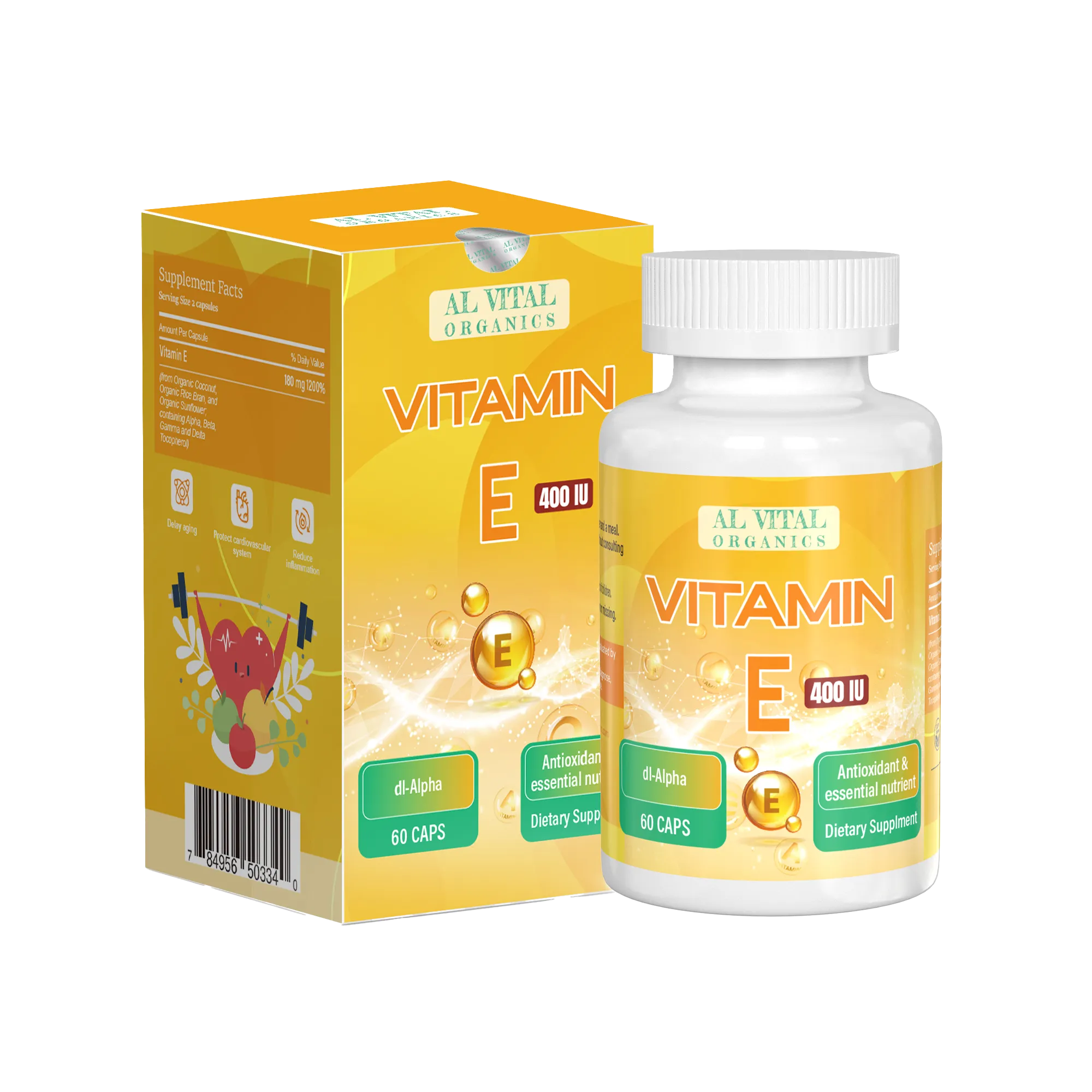 Bottle of Al Vital Organics Vitamin E Capsules