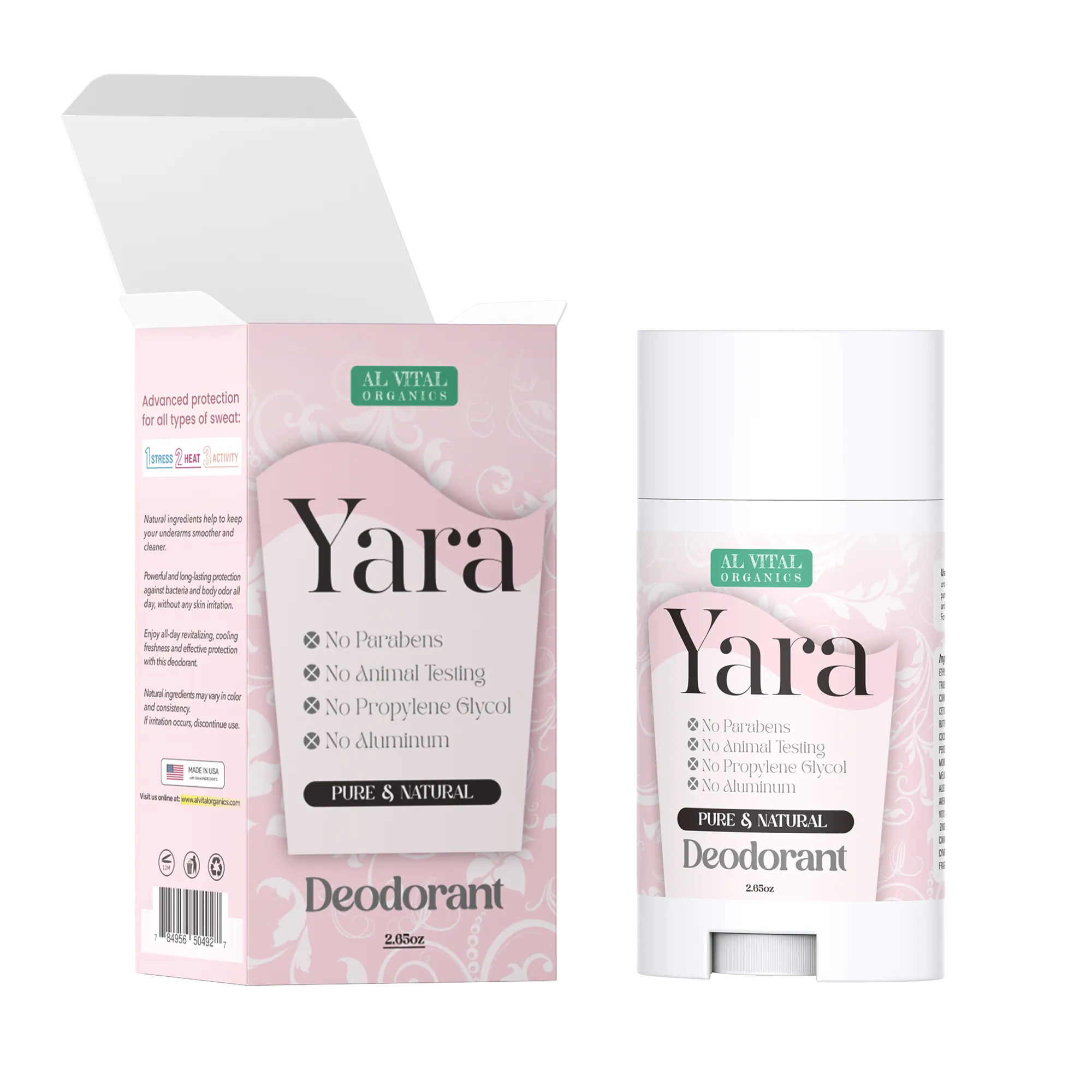 Al Vital Organics Yara Deodorant with box and stick